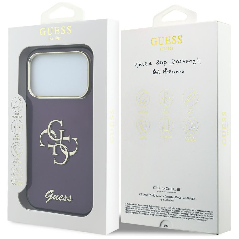 Case for Apple iPhone 18 Pro Max / 17 Pro Max, Guess, IML 4G Metal Script, Burgundy