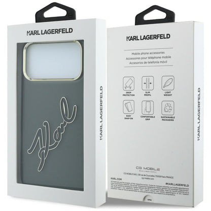Case for Apple iPhone 18 Pro Max / 17 Pro Max, Karl Lagerfeld, IML Big Signature Resin Logo Metal Frame, Black