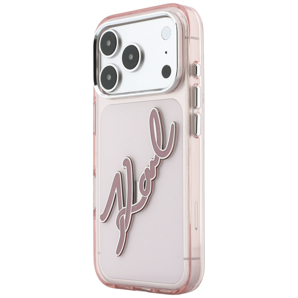 Case for Apple iPhone 18 Pro Max / 17 Pro Max, Karl Lagerfeld, IML Big Signature Resin Logo Metal Frame, Pink