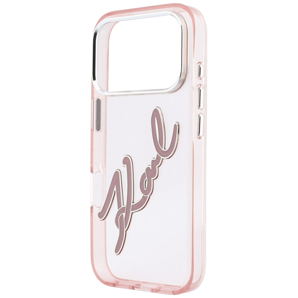 Case for Apple iPhone 18 Pro Max / 17 Pro Max, Karl Lagerfeld, IML Big Signature Resin Logo Metal Frame, Pink