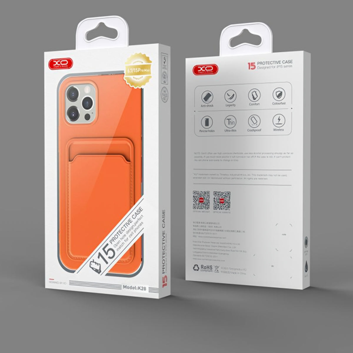 Case for Apple iPhone 15, XO Design, Card Slot, Orange