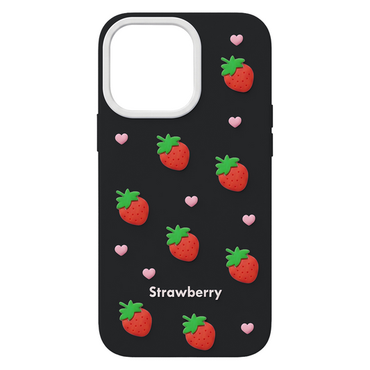 Case for Apple iPhone 15 / 14 / 13, OEM, Strawberry, Black