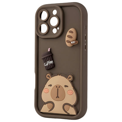 Case for Apple iPhone 16 Pro, OEM, Ultra Trendy 3D Capybara, Brown
