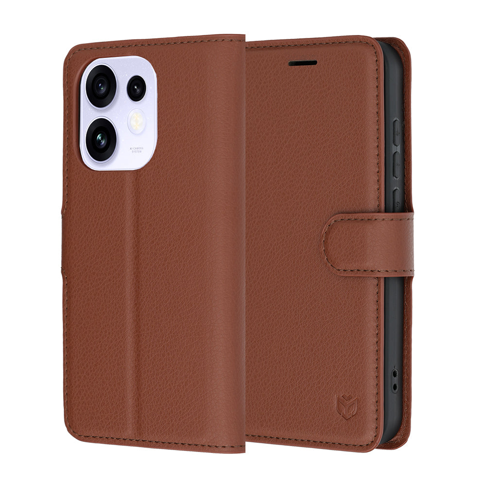 Case for Oppo Reno16 / Reno16 Pro, Techsuit, Leather Folio, Brown