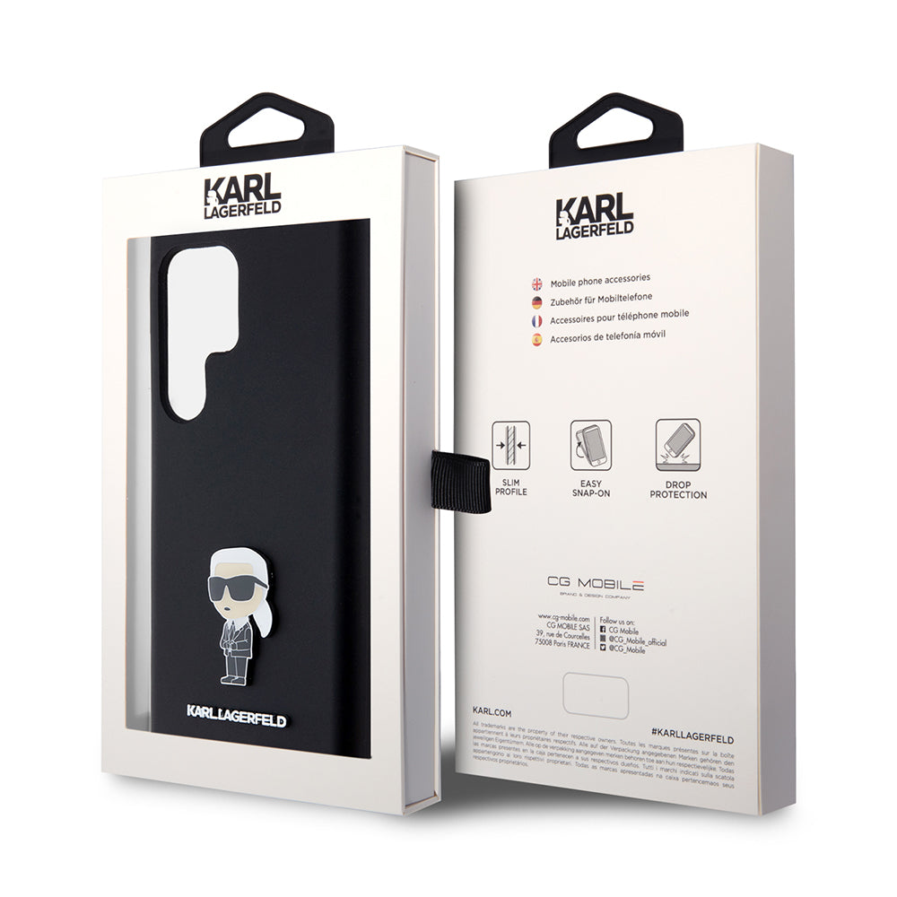 Case for Samsung Galaxy S23 Ultra S918, Karl Lagerfeld, Silicone Ikonik Karl Metal, Black