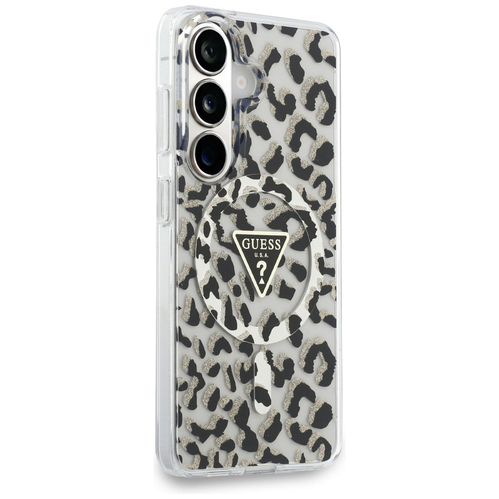 MagSafe Case for Samsung Galaxy S26 S942, Guess, IML Leopard Pattern, Black