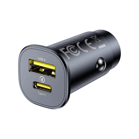 Baseus GoTrip Car Charger, 30W, 3A, 1 x USB-A - 1 x USB-C, Black