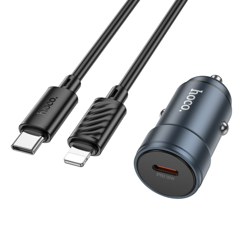 Car Charger with Lightning Cable HOCO Z57, 30W, 3A, 1 x USB-C, Gray