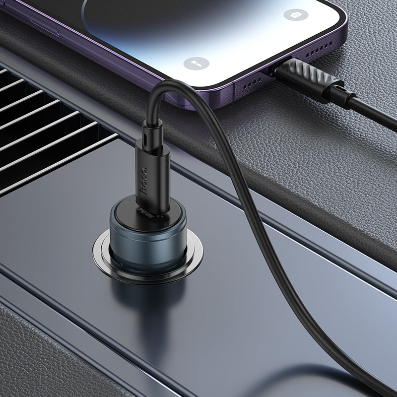 Car Charger with Lightning Cable HOCO Z57, 30W, 3A, 1 x USB-C, Gray