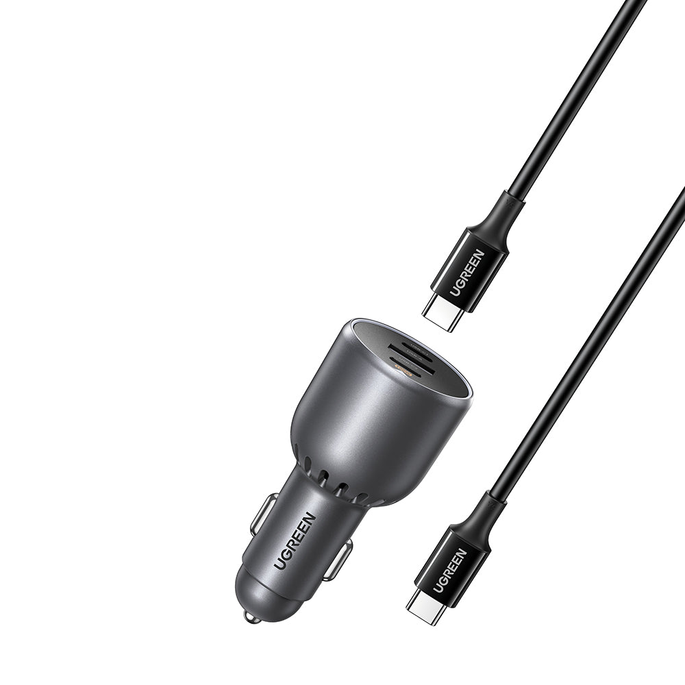 UGREEN EC705 Car Charger with USB-C Cable, 130W, 5A, 1 x USB-A - 2 x USB-C, Gray