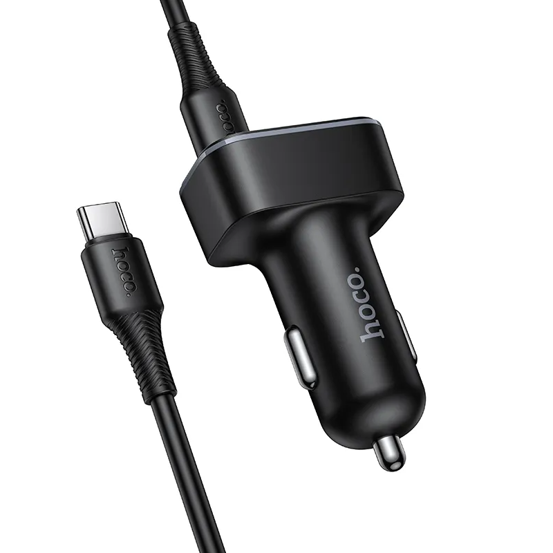 Car Charger with USB-C Cable HOCO Z63B Display, 48W, 3A, 1 x USB-A - 1 x USB-C, Black