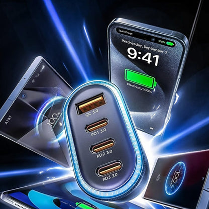 Lisen Car Charger with USB-C Cable, 101W, 3.25A, 1 x USB-A - 3 x USB-C, Black YL0223120021