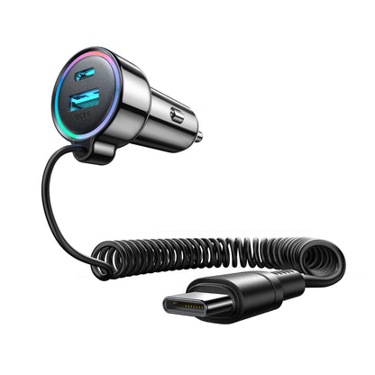 USB-C Wired Car Charger Joyroom JR-CL07, 90W, 3A, 1 x USB-A - 1 x USB-C, Black