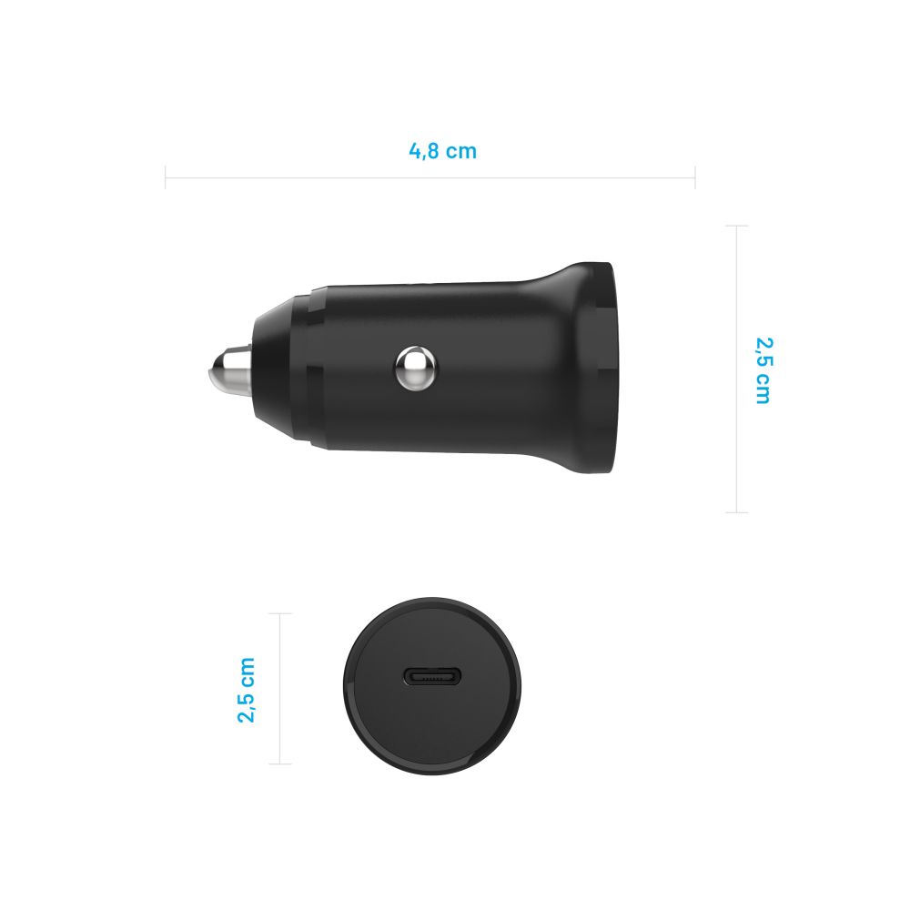 Fixed Auto Charger, 30W, 3A, 1 x USB-C, Black