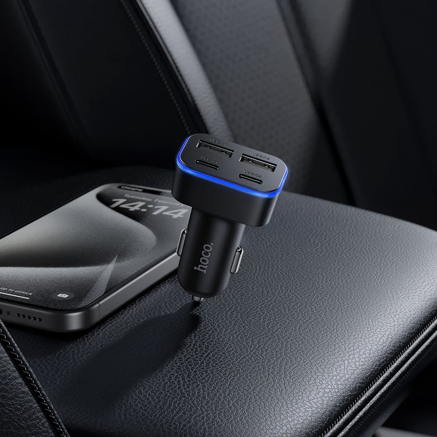 HOCO Z63 Car Charger, 42W, 3A, 2 x USB-A - 2 x USB-C, Black