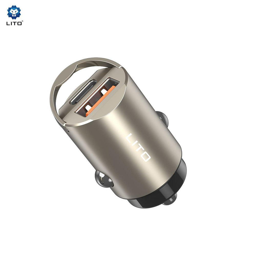Lito IN-C03 Car Charger, 30W, 3A, 1 x USB-A - 1 x USB-C, Grey