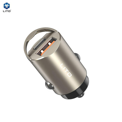 Lito IN-C03 Car Charger, 30W, 3A, 1 x USB-A - 1 x USB-C, Grey
