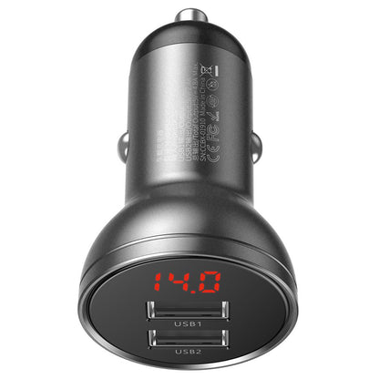 Baseus Digital Display Car Charger, 24W, 2.4A, 2 x USB-A, Grey CCBX-0G 