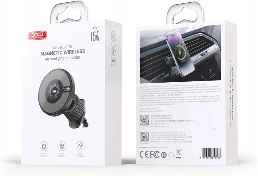 XO Design CX025 Wireless Car Charger, 15W, 1.67A, Black