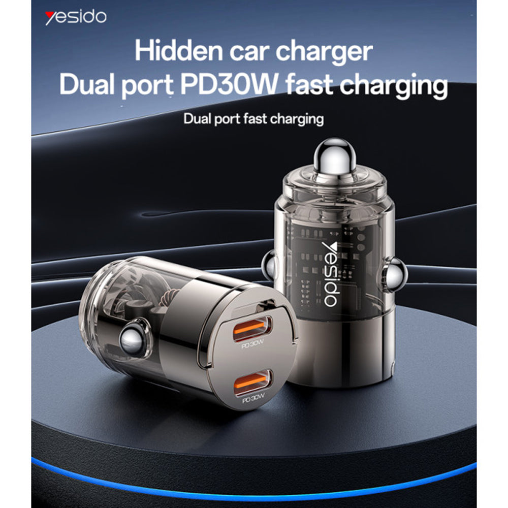 Yesido Y69 Car Charger, 30W, 3A, 2 x USB-C, Black