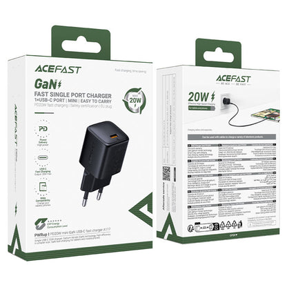 Acefast A117 Network Charger, 20W, 3A, 1 x USB-C, Black