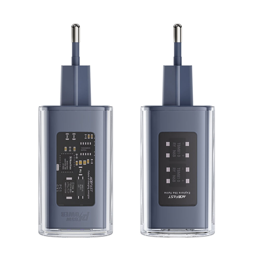 Acefast A45 Exploration Network Charger, 65W, 3.25A, 1 x USB-A - 2 x USB-C, Gray
