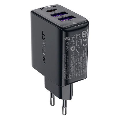 Acefast A57 Network Charger, 35W, 3A, 2 x USB-A - 1 x USB-C, Black