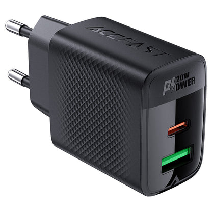 Acefast A78 Network Charger, 20W, 3A, 1 x USB-A - 1 x USB-C, Black