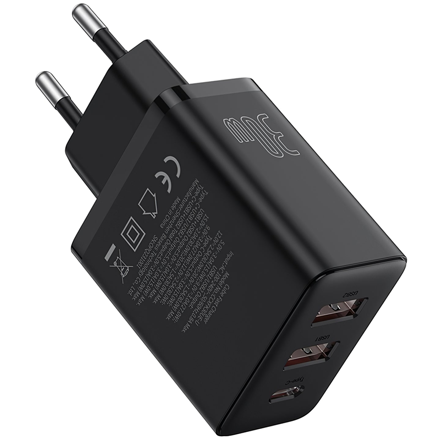 Network Charger Baseus Cube, 30W, 3A, 1 x USB-C - 2 x USB-A, Black P10111402113-00 
