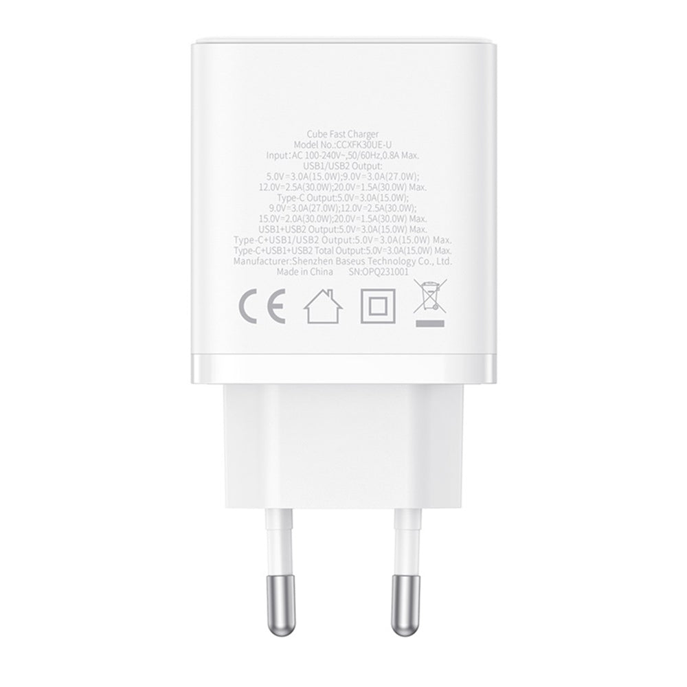 Baseus Cube Network Charger, 30W, 3A, 2 x USB-A - 1 x USB-C, White P10111402213-00