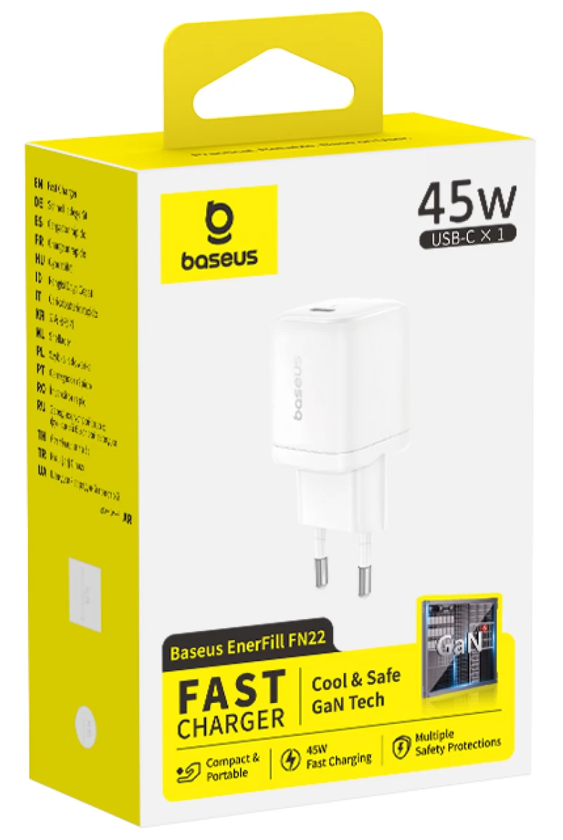 Baseus EnerFill FN22 Wall Charger, 45W, 3A, 1 x USB-C, White E0123301
