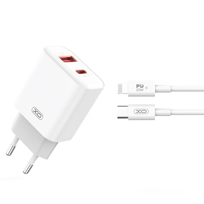 Network Charger with Lightning Cable XO Design CE12, 20W, 3A, 1 x USB-A - 1 x USB-C, White 
