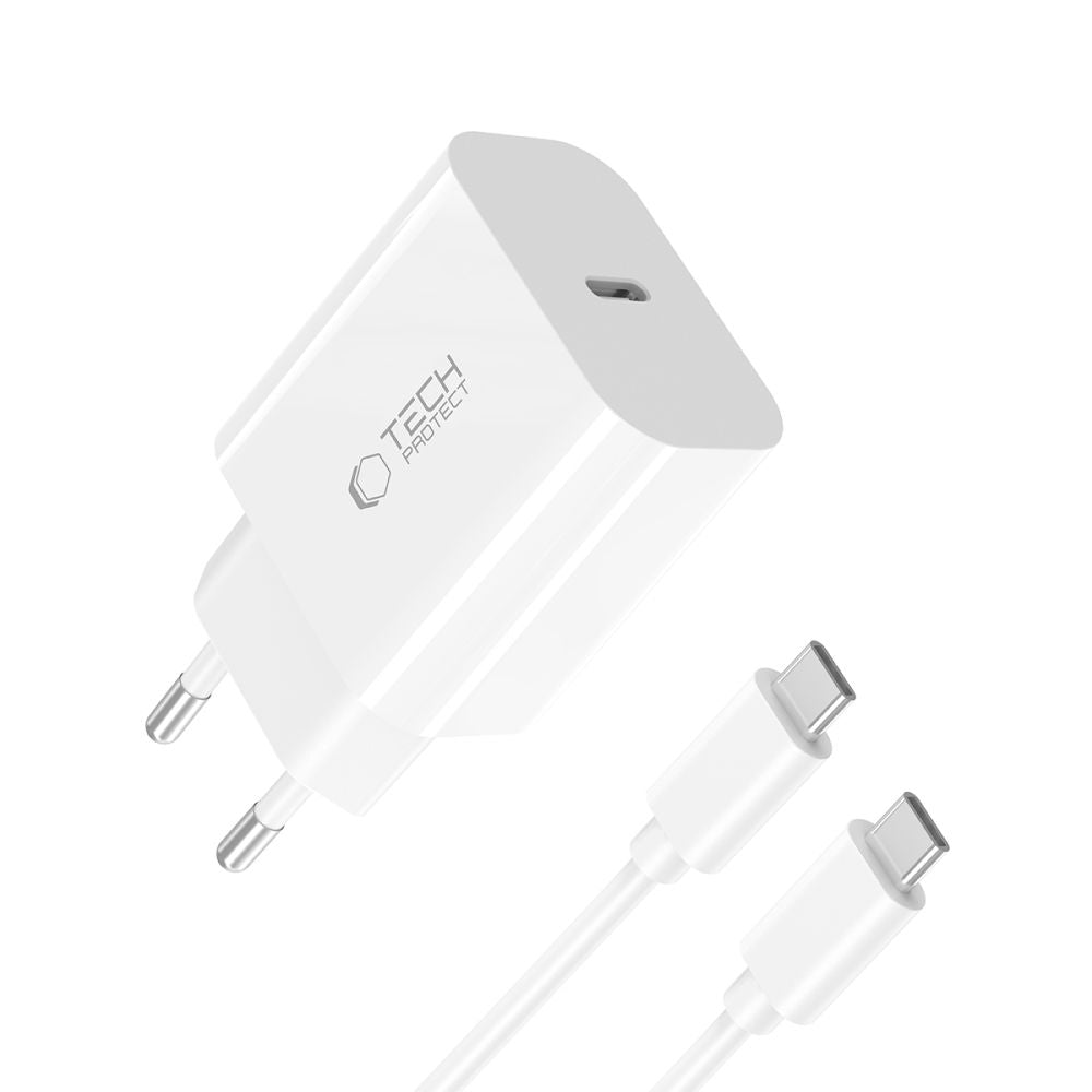 Tech-Protect NC20W Network Charger with USB-C Cable, 20W, 3A, 1 x USB-C, White