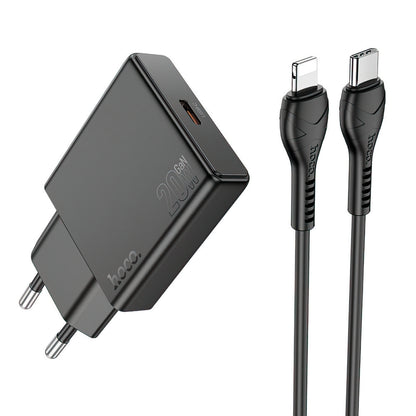 Network Charger with Lightning Cable HOCO N37, 30W, 3A, 1 x USB-C, Black