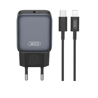 Network Charger with Lightning Cable XO Design L155, 30W, 3A, 1 x USB-C, Black