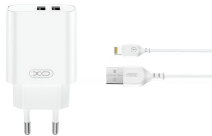 Network Charger with Lightning Cable XO Design CE34, 12W, 2.4A, 2 x USB-A, White