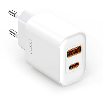 Network Charger with Lightning Cable XO Design CE12, 20W, 3A, 1 x USB-A - 1 x USB-C, White 