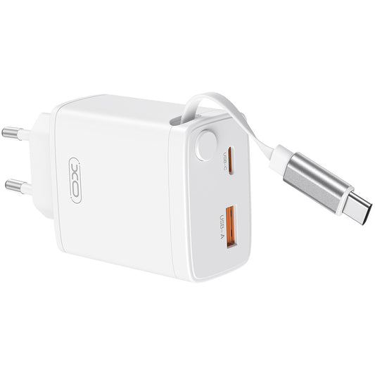Network Charger with USB-C Cable XO Design CE31, 30W, 3A, 1 x USB-A - 1 x USB-C, White