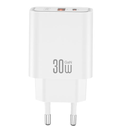 XO Design CE42 USB-C Cable Wall Charger, 30W, 3A, 1 x USB-A - 1 x USB-C, White