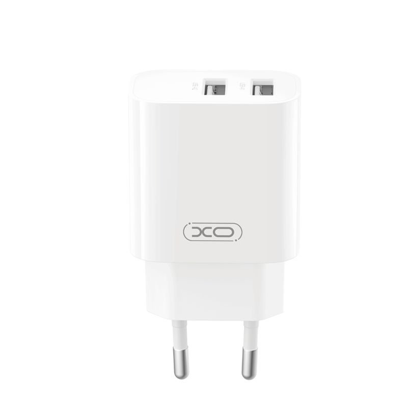 XO Design CE55 Mains Charger with USB-C Cable, 12W, 2.4A, 2 x USB-A, White