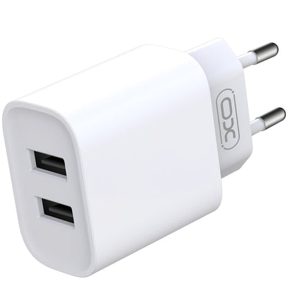 Network Charger with microUSB Cable XO Design CE02C, 10.5W, 2.1A, 2 x USB-A, White 