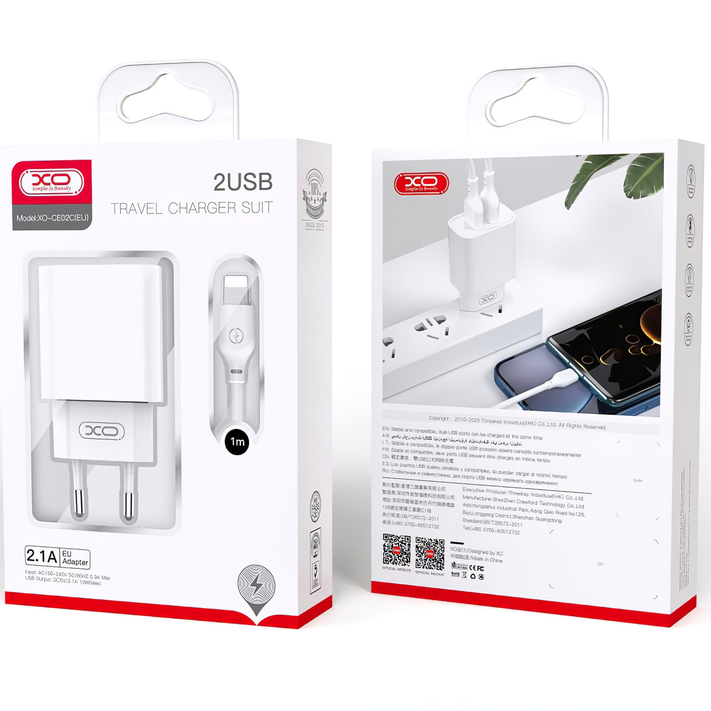 Network Charger with microUSB Cable XO Design CE02C, 10.5W, 2.1A, 2 x USB-A, White 