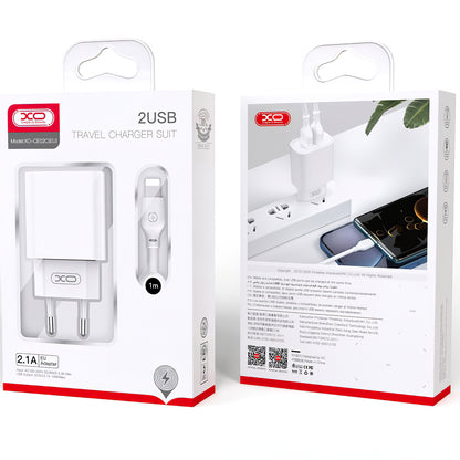 Network Charger with microUSB Cable XO Design CE02C, 10.5W, 2.1A, 2 x USB-A, White 
