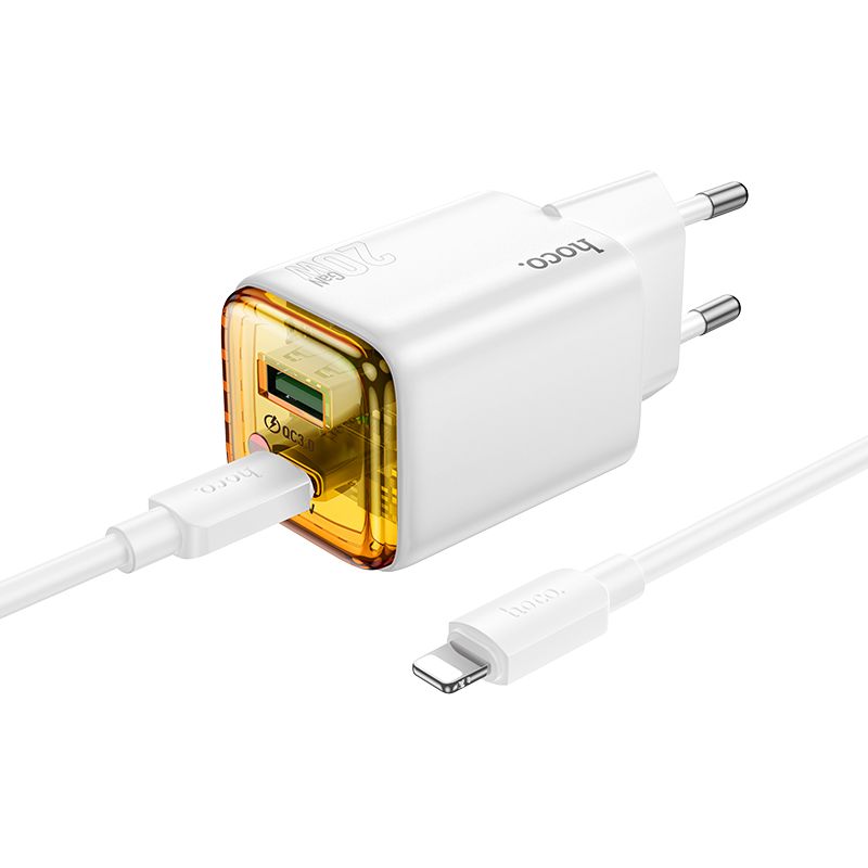 Network Charger with USB-C Cable HOCO N52, 20W, 3A, 1 x USB-A - 1 x USB-C, White