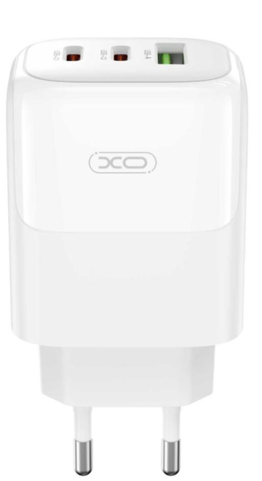 Network Charger with USB-C Cable XO Design L139, 65W, 4.5A, 1 x USB-A - 2 x USB-C, White