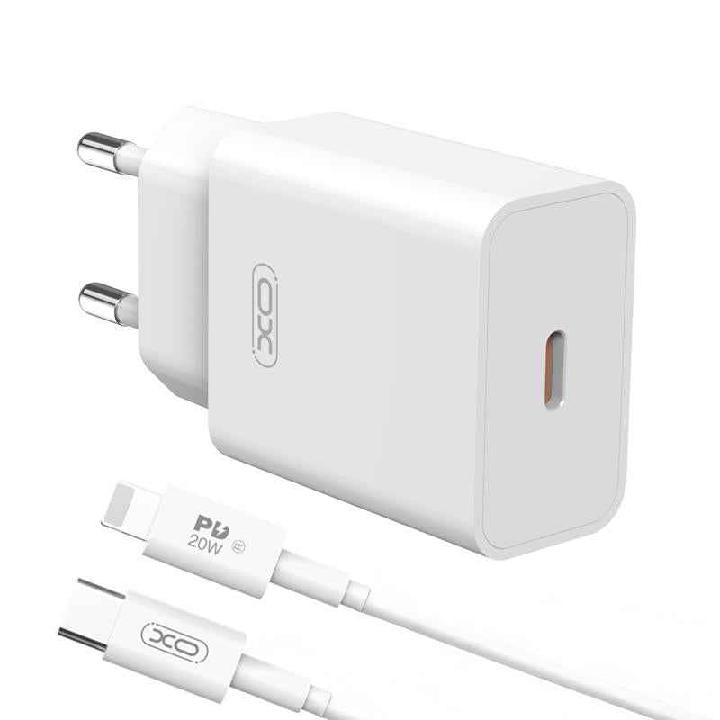 XO Design L126 Lightning Cable Wall Charger, 20W, 3A, 1 x USB-C, White