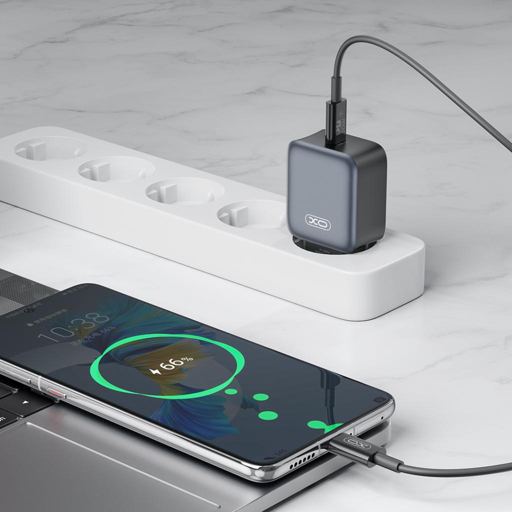 Network Charger with USB-C Cable XO Design L155, 30W, 3A, 1 x USB-C, Black