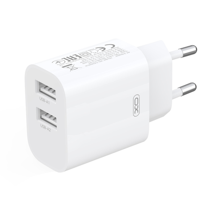 XO Design CE55 Mains Charger with USB-C Cable, 12W, 2.4A, 2 x USB-A, White