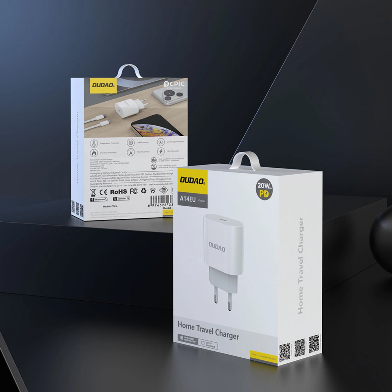 Network Charger with USB-C Cable Dudao A14EUC, 20W, 3A, 1 x USB-C, Black