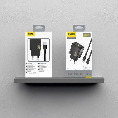 Network Charger with USB-C Cable Dudao A27TCEU, 30W, 1 x USB-A - 1 x USB-C, Black